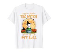 Never Mind The Witch Beware of Pit Bull Dog Halloween Camiseta gráfica económica, Hombre, Blanco, M