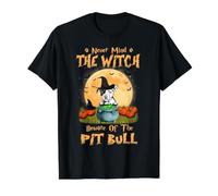 Never Mind The Witch Beware of Pit Bull Dog Halloween Camiseta gráfica económica, Hombre, Negro, S
