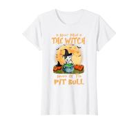 Never Mind The Witch Beware of Pit Bull Dog Halloween Camiseta gráfica económica, Mujer, Blanco, XS