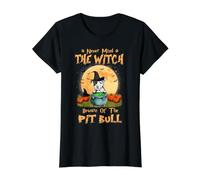 Never Mind The Witch Beware of Pit Bull Dog Halloween Camiseta gráfica económica, Mujer, Negro, L