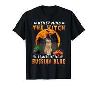 Never Mind The Witch Beware of Russian Blue Cat Halloween Camiseta gráfica económica, Hombre, Negro, M