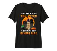 Never Mind The Witch Beware of Russian Blue Cat Halloween Camiseta Premium