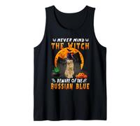 Never Mind The Witch Beware of Russian Blue Cat Halloween Camiseta sin Mangas