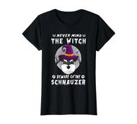 Never Mind The Witch Beware of Schnauzer Dog Halloween Camiseta gráfica económica, Mujer, Negro, S
