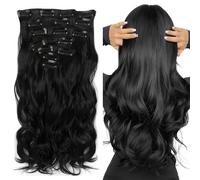 'Never País Beauty 22 Full de cabeza de clip en el pelo de verlangerungen Ombre Wavy Curly DIP Dye 7pcs 16 Clips Hair Extensions Hair Piece Natural Black