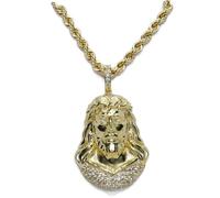 Never Say Never Cabeza de Cristo Oro 18k con Cordón Salomónico Oro 18k 60 cm | Colgante Religioso Oro 750 con Circonitas | 13 g Oro Auténtico