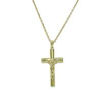 Never Say Never Cruz con Cristo de oro de 18k especial comunión con cadena forzada de 50cm de larga