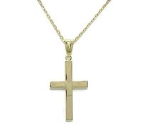 Never Say Never Cruz de oro amarillo de 18k de tubo cuadrado especial comunión y mujer con cadena forzada de 50.00 cm. 2.70 gr de oro de 18k.