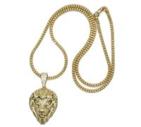 Never Say Never León Oro Amarillo 18k con Circonitas Premium y Cadena Bicolor Lapidada - Conjunto Masculino de Alta Joyería - 47.65gr Oro 18k Serie Limitada