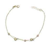 Never Say Never Pulsera de Oro 18 Quilates Tricolor con Bolas y Cadena Forzada - Ajustable - Cierre Mosquetón