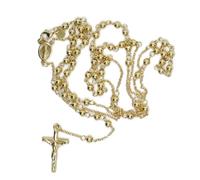 Never Say Never Rosario de Oro Amarillo 18K para Hombre y Mujer de 60 cm con 59 Bolas de 3 mm, Medalla Milagrosa Grabada y Cristo de Oro - Collar Religioso Oro 750 de 7,35 g
