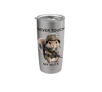 Never Touch My Nuts Linda ardilla con traje militar Vaso térmico de acero inoxidable de doble pared