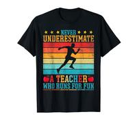 Never Underestimate a Teacher Who Runs for Fun Retro Teacher Camiseta