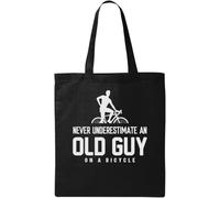 Never Underestimate an Old Guy On A Bicycle - Bolso de mano de algodón ecológico natural, color negro, talla única, Negro , talla única