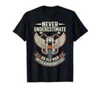 Never Underestimate an Old Man Biker Funny Mens Motorcycle Camiseta