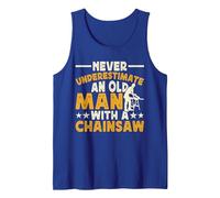 Never Underestimate An Old Man with A Chainsaw Camiseta sin Mangas, Hombre, Azul Real, S