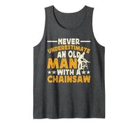 Never Underestimate An Old Man with A Chainsaw Camiseta sin Mangas, Hombre, Jaspeado Oscuro, S