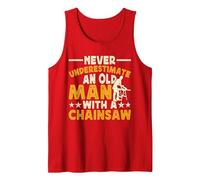 Never Underestimate An Old Man with A Chainsaw Camiseta sin Mangas, Hombre, Rojo, M
