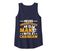 Never Underestimate An Old Man with A Chainsaw Camiseta sin Mangas, Mujer, Azul Marino, L
