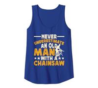 Never Underestimate An Old Man with A Chainsaw Camiseta sin Mangas, Mujer, Azul Real, XL