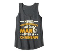 Never Underestimate An Old Man with A Chainsaw Camiseta sin Mangas, Mujer, Jaspeado Oscuro, S