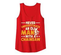 Never Underestimate An Old Man with A Chainsaw Camiseta sin Mangas, Mujer, Rojo, S