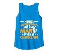Never Underestimate An Old Man with A Chainsaw Camiseta sin Mangas, Mujer, Zafiro, S