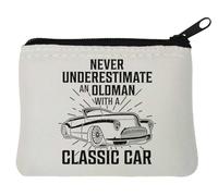 Never Underestimate an Old Man with A Classic Car - Monedero de neopreno (10 x 11 cm), color blanco, White, Talla única