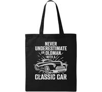 Never Underestimate and Oldman with A Classic Car - Bolsa de algodón ecológico natural, color negro, Black, Talla única