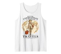 Never Underestimate Woman Who Still Travels in Her 80s Camiseta sin Mangas