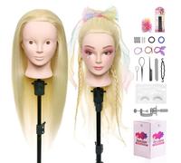 Neverland 24" Cabeza de Peluqueria 50% Pelo auténtico Cabeza Peluqueria Practicas Formación Muñeca de la Cosmetología práctica Maniquí muñeca para Peluquería con Soporte + Accesorios de Peinado DIY