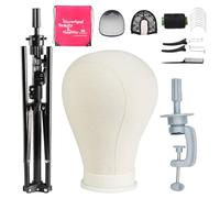Neverland Beauty & Health Cabeza de Peluca de 58cm con Soporte de Pelucas de 120cm,Cabeza maniquí con Soporte de Cabeza de Entrenamiento,Pinza de Mesa,lápices en T y Cepillo(Blanco)