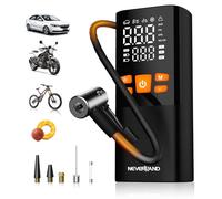 NEVERLAND Compresor Aire Portatil - 150 PSI 16000mAh Mini Inflador Ruedas Coche, Inflador Electrico Para Coches, Motos, Bicicletas y Pelotas, USB-C recargable, linterna LED, función Powerbank.