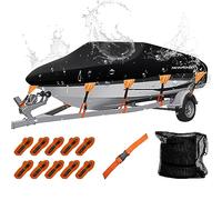 NEVERLAND Funda Barca, Funda para Barco Impermeable, Lona Barca Protección Solar, 420D Oxford Cloth 4000PA Funda Protectora Barco,Casco en V, Tri-Hull Negro