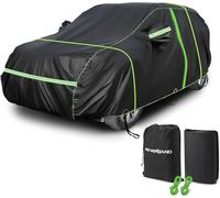 NEVERLAND Funda Coche SUV L Impermeabile 6000PA - Cubierta Exterior PEVA y Algodón Antigranizo con Cremallera Lateral y Tiras Reflectantes para Alfa Romeo Stelvio, BMW X3, Audi Q5 | Negro