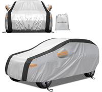 NEVERLAND Funda Coche SUV XL Impermeabile 2500PA - Cubierta Exterior 210D Oxford Plata Reflectante Solar Negro Antigranizo con Tiras Naranjas Alta Visibilidad para BMW X5 Mercedes GLE, Audi Q7|510cm