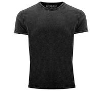 Neverless® - Camiseta de manga corta para hombre, diseño vintage, sin impresión, estilo desgastado, Slim Fit Negro M