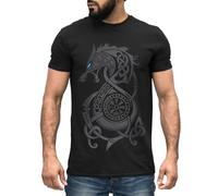 Neverless® Camiseta para hombre Berserker Bear Warrier Vikingo Odin Thor Valhalla Runas Valknut Mitología nórdica, Fenrir Odin Negro, XXXXXL