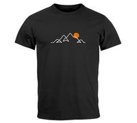 Neverless® Camiseta para hombre con estampado frontal, estilo urbano, montañas, senderismo, naturaleza, exterior, moda urbana, Montaña Línea Negro, M