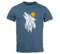 Neverless Camiseta para hombre con estampado polígono de lobo bosque al aire libre aventura naturaleza, diseño de animales, moda urbana, Polygon Wolf Denim Blue, XXL