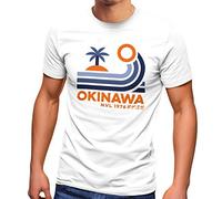 Neverless® - Camiseta para hombre con texto "Japan Okinawa Retro Palme Welle Fashion Streetstyle Okinawa Sunrise Blanco M