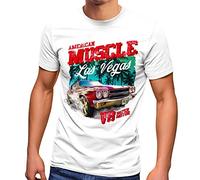 Neverless Camiseta para hombre Miami Ocean Drive South Beach Oldtimer Retro Fashion Streetstyle, Muscle Car Blanco-Rojo, XXL