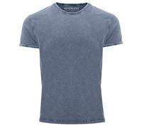 Neverless® Camiseta vintage para hombre, básica, sin impresión, aspecto desgastado, corte ajustado, azul, L