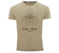 Neverless® Camiseta vintage para hombre con estampado de brújula y aspecto desgastado, corte ajustado., naturaleza, M