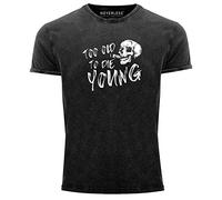 Neverless Camiseta vintage para hombre, diseño de calavera Too Old to die Young, Negro , XXL