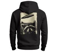 Neverless Hoodie Backprint - Sudadera con capucha para hombre, diseño de mapache y extraterrestre, Ufo Mapache Negro, L