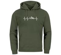 Neverless® Sudadera con capucha para hombre, estampado de senderismo, montañas, latidos de corazón, para exteriores, diseño de hombres, Montaña latido del corazón oliva, XXL