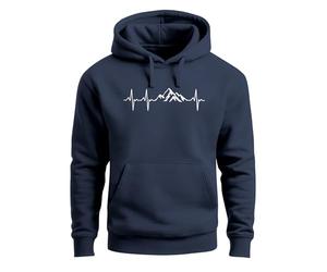 Neverless® Sudadera con capucha para hombre, estampado de senderismo, montañas, latidos de corazón, para exteriores, diseño de hombres, latido del corazón de montaña Marina, L