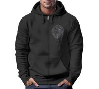 Neverless® Sudadera para hombre con capucha Fenrir mitología nórdica con estampado vikingo chaqueta con cremallera para hombre, Fenrir Brújula Negro, XL