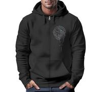 Neverless® Sudadera para hombre con capucha Fenrir mitología nórdica con estampado vikingo chaqueta con cremallera para hombre, Fenrir Brújula Negro, XL
